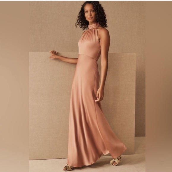 Anthropologie x Sachin + Babi Esme Gown Satin Charmeuse Pink Halter Maxi Size 2 - Picture 9 of 9